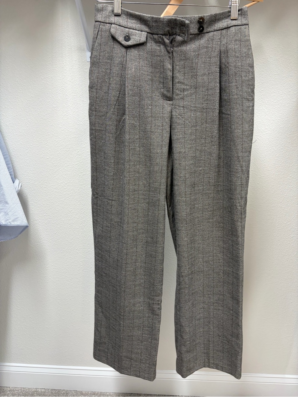 Rachel Zoe Taupe Pinstripe Wide-Leg Trousers